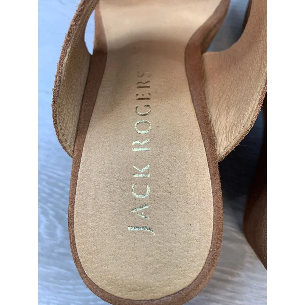 Jack Rogers Brown Suede Studded Scalloped Platform Wedge Sandals Casual Shoes